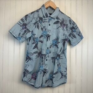 ONeill Mens Floral Shirt Button Up Short Sleeve‎ Blue Standard Fit Large